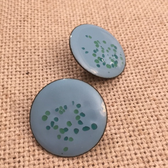 Vintage Blue Enamel Earrings - Picture 7 of 8